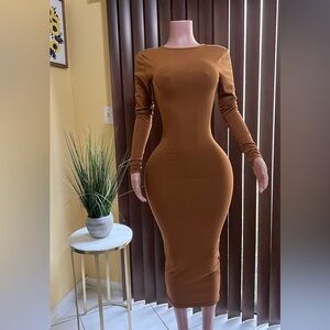 Elegant Brown Long Sleeve Dress